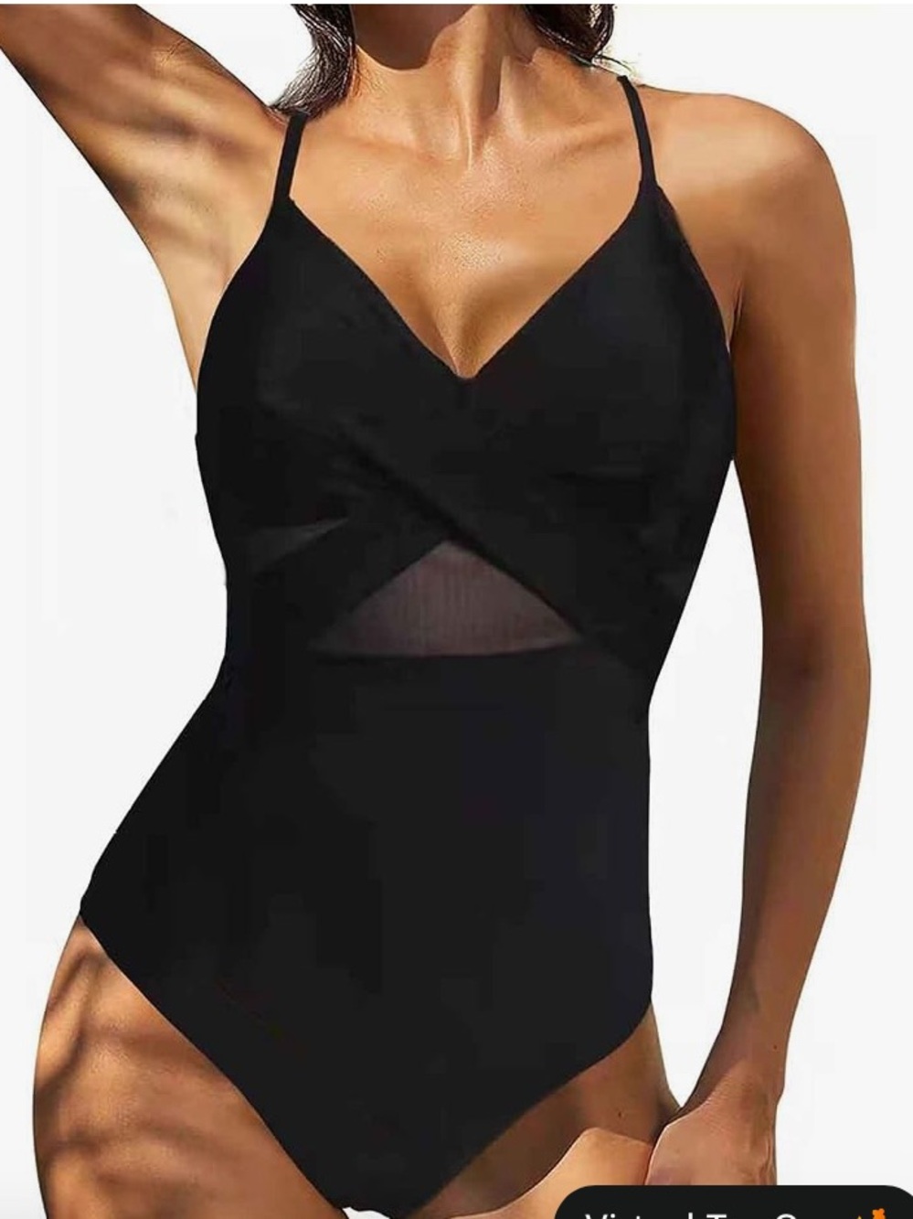Cipher Black One-Piece Crisscross Mesh Swimsuit L NWT